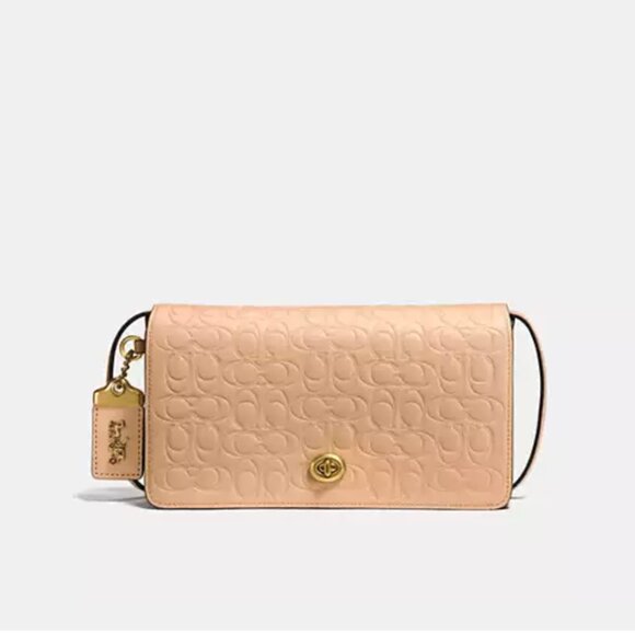 Coach Tan Embossed Dinky In Signature Leather Crossbody Purse - Picture 1 of 12